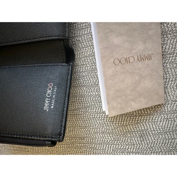 Jimmy Choo Black Leather Trifold Wallet NEW Crystal Jewel Card Holder Small - Picture 7 of 8